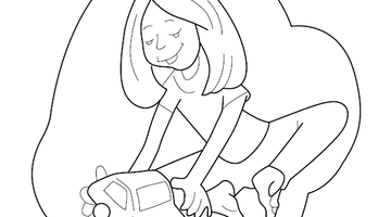 Girl Playing with Toy Colouring Page | Free Colouring Book for Children