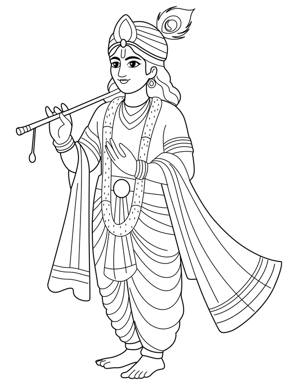 Lord Krishna coloring page – fun and educational printable for children