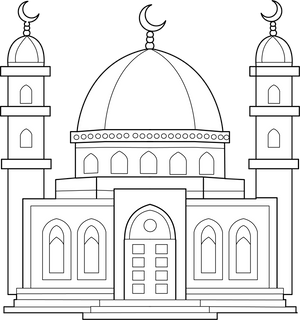 Mosque coloring page – religious building illustration for kids