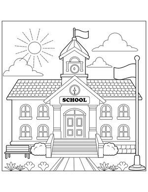 School Building coloring page – educational printable for children