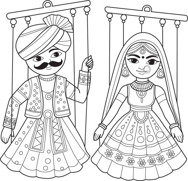 Rajasthani Puppet Coloring Page For Children | Free Coloring Pages