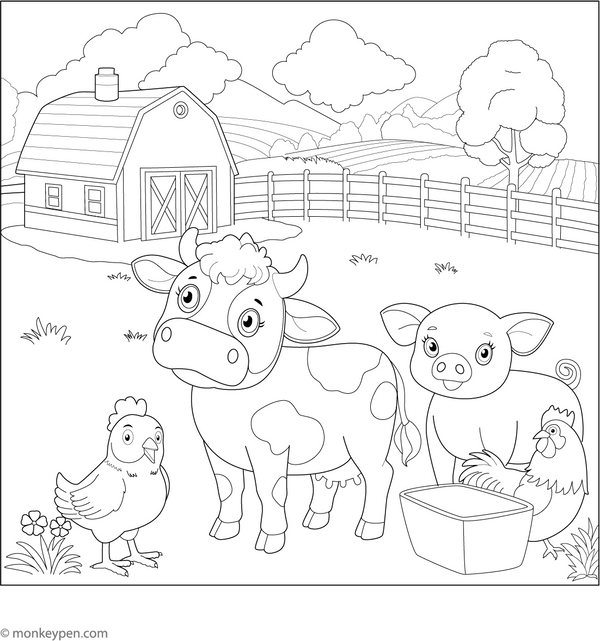 Farm Animals Coloring Image