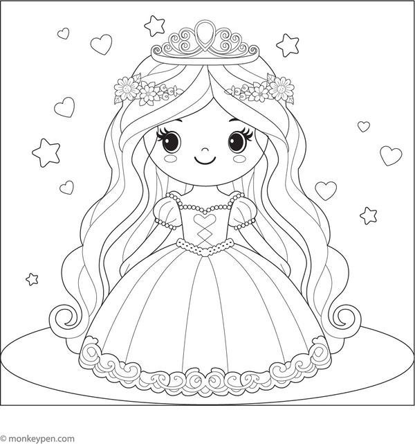 Princess Coloring Book - Instant Download