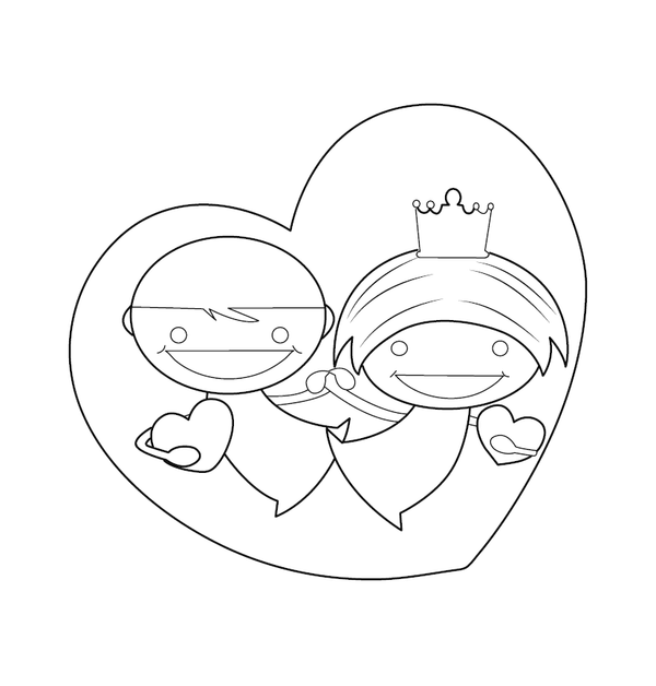 Boy and girl inside heart shape Love Representation Coloring page – fun and educational printable for children