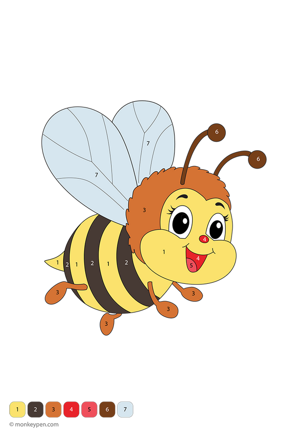Free downloadable colour-by-number worksheet showing bees, flowers, and honeycombs; a fun activity that supports early learners with number and colour recognition through creative play.