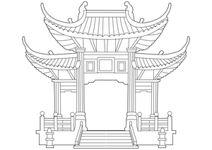 Chinese Temple coloring page – religious building illustration for kids