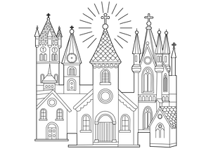 Churches And Cathedrals coloring page – religious building illustration for kids
