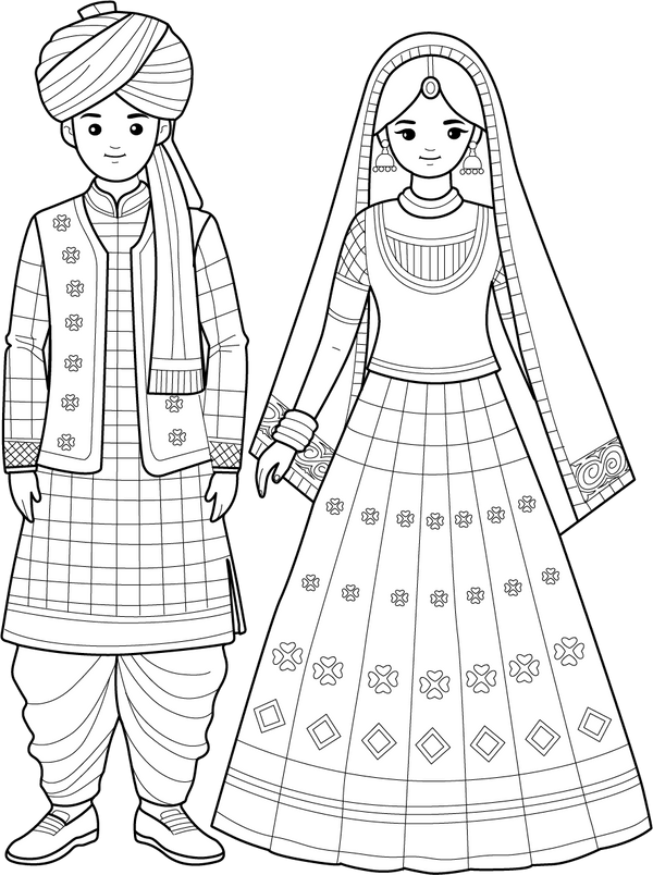 Rajasthan Traditional Wear Coloring Page | Free Coloring Pages