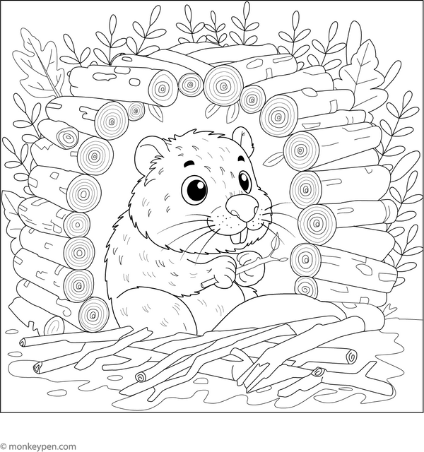 Beaver in a Lodge Coloring Page