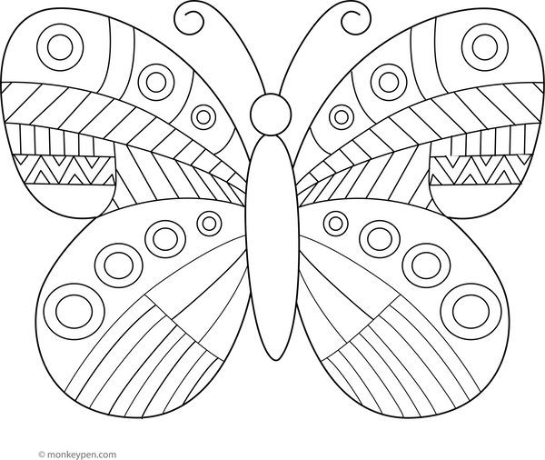 Butterfly with Geometric Patterns Coloring Page