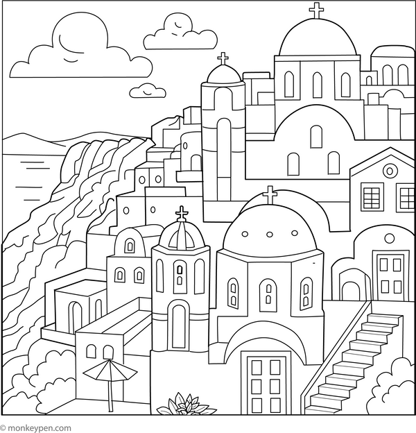 Santorini Coloring Page