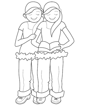 Girls Reading Book Coloring Page