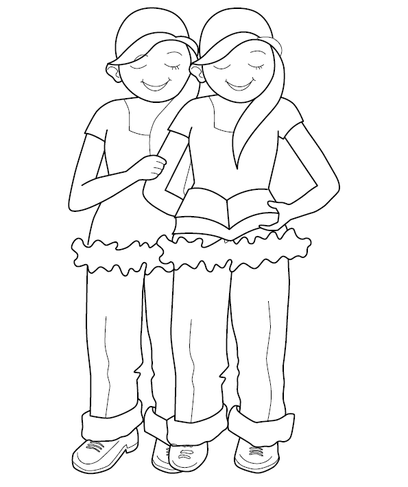 Girls Reading Book Coloring Page