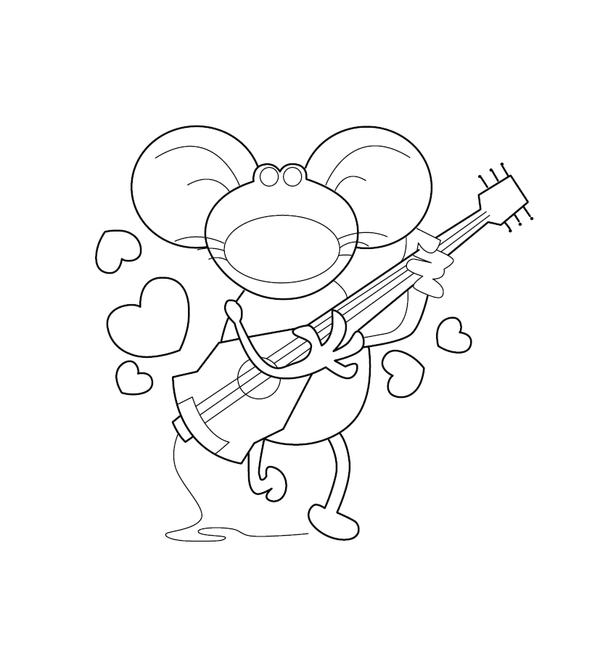 Rat playing guitar Love Representation Coloring page – fun and educational printable for children