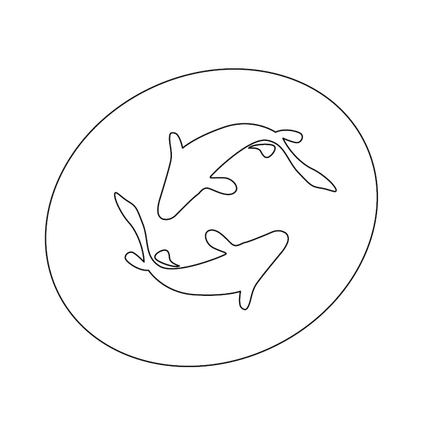 Tiny dolphins inside a round shape coloring page – fun and educational printable for children