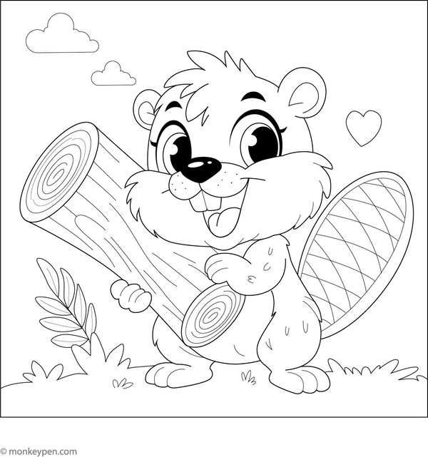 Beaver Holding a Branch Coloring Page