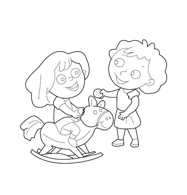 Kids Playing Coloring Picture