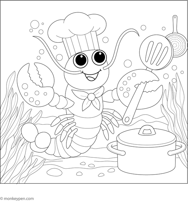 Lobster Chef Coloring Page – fun and educational printable for children