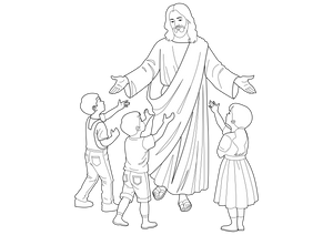 Jesus With kids coloring page – fun and educational printable for children