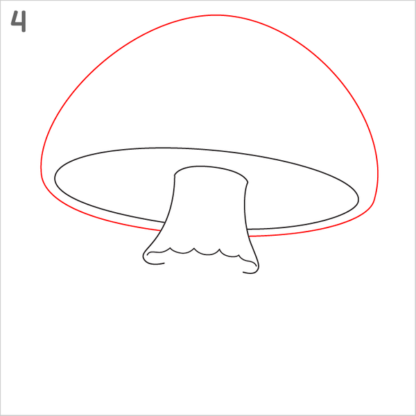 Kids drawing worksheet featuring a cute mushroom tutorial.