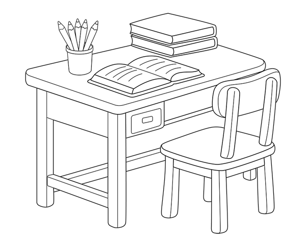 Teachers Table And Chair coloring page – educational printable for children