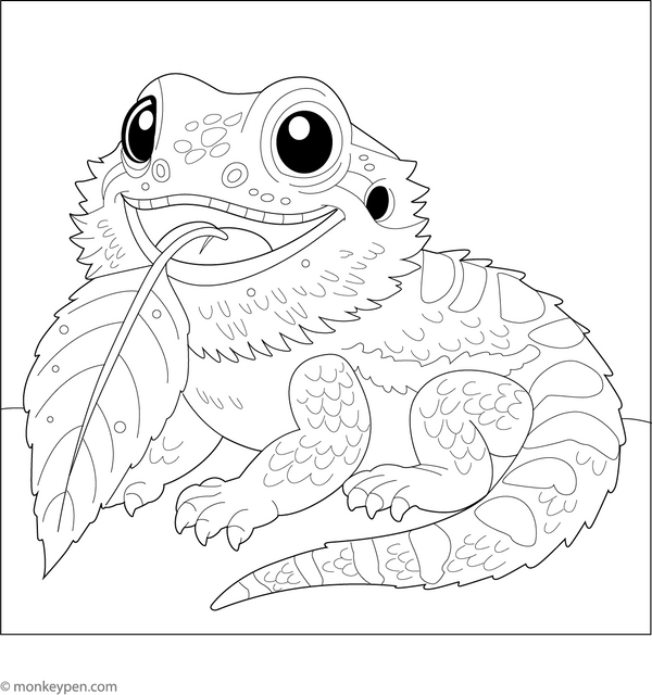Bearded Dragon Eating Leaf Coloring Page