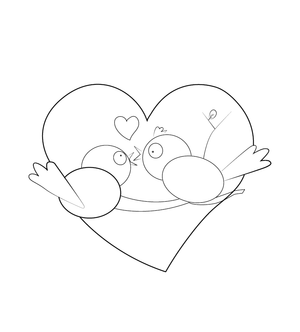 Two birds and heart shape Valentine Coloring page – fun and educational printable for children