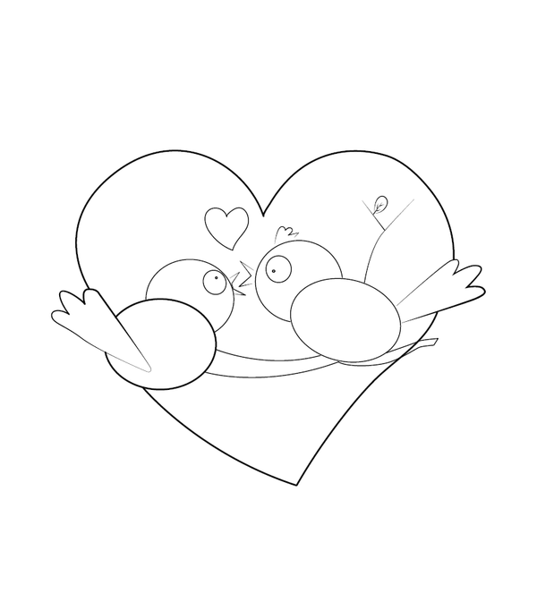 Two birds and heart shape Valentine Coloring page – fun and educational printable for children