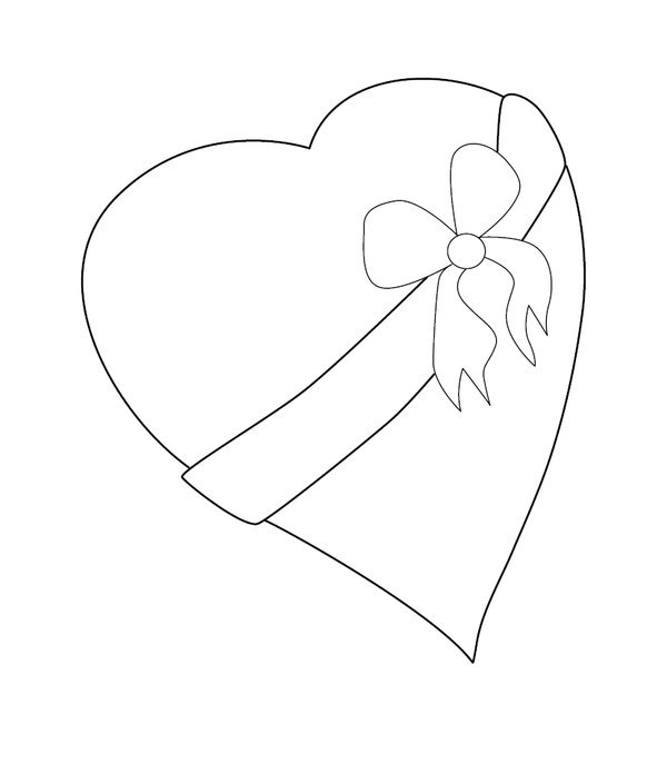 Big heart shape wrapped  with a ribbon Valentine Coloring page – fun and educational printable for children