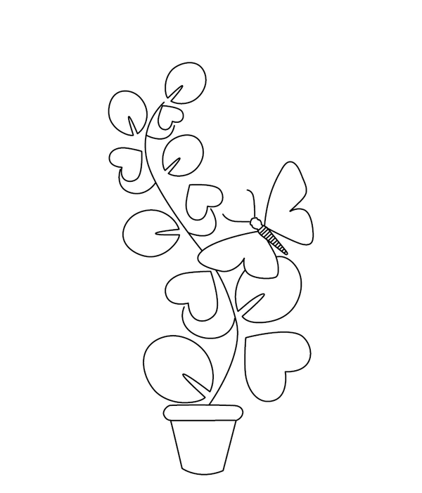 Plant with heart shaped leaves and a butterfly on it Valentine Coloring page – fun and educational printable for children