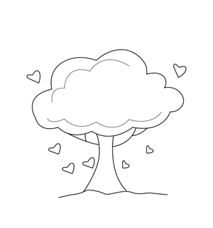 Simple tree and heart shape valentine Coloring page – fun and educational printable for children
