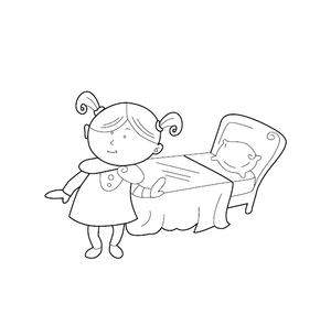 Girl Making Bed Coloring Image