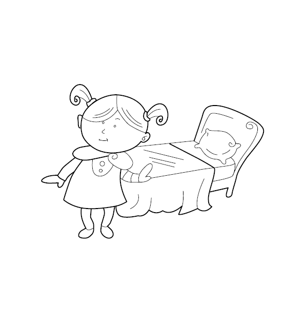 Girl Making Bed Coloring Image