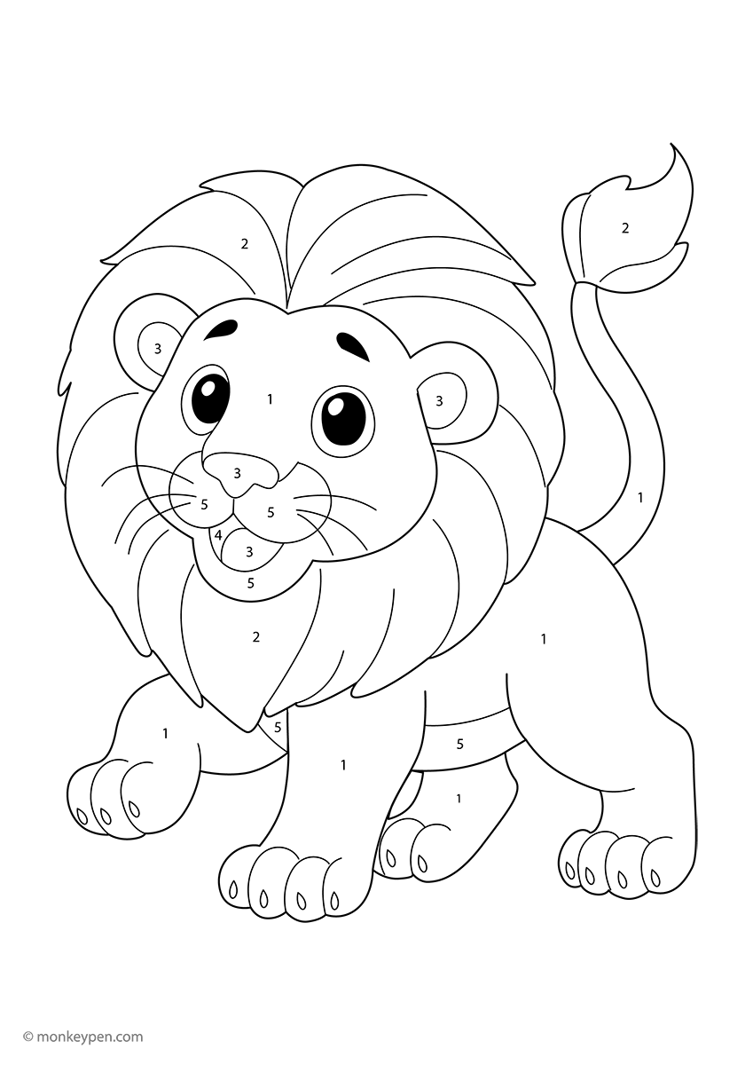 Free Lion – Color by Number Printable PDF for Kids