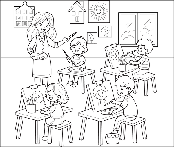 School Art Class coloring page – educational printable for children
