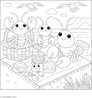 Lobster Family Picnic Coloring Page – fun and educational printable for children