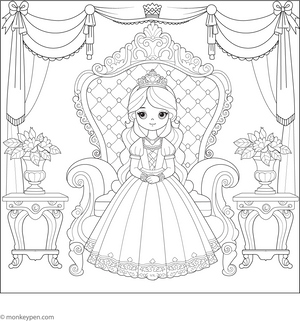Princess and Throne Coloring Page