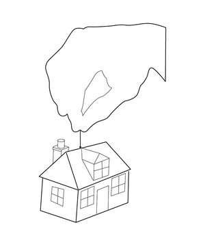 A hand holding a house model tied with a thread Coloring page – fun and educational printable for children