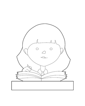 Girl Reading Book Coloring Picture
