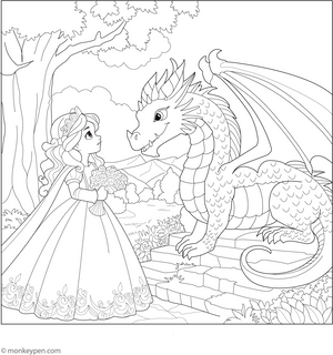 Princess and Dragon Coloring Page