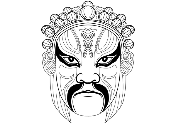 Chinese Opera Mask coloring page – fun and educational printable for children