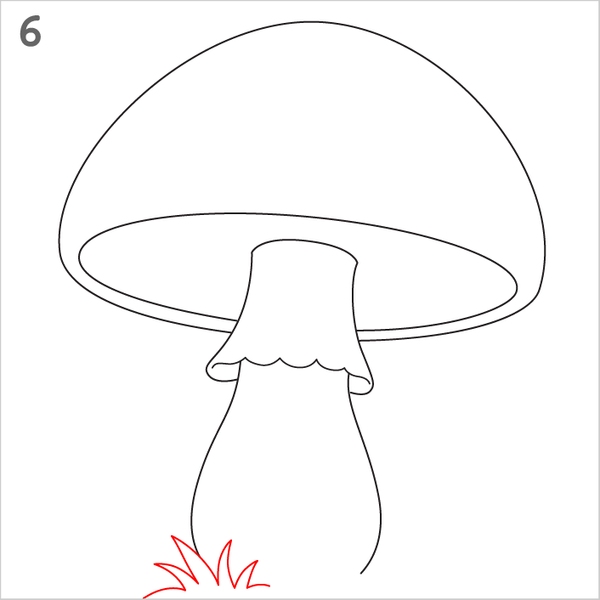 Simple mushroom drawing tutorial for kids learning nature art.