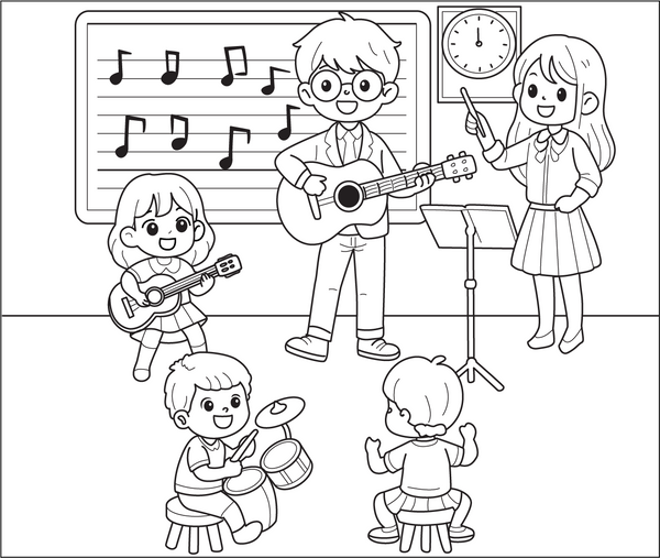 School Music Class coloring page – educational printable for children