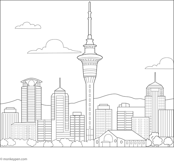 Auckland Sky Tower Coloring Page | Free Coloring Pages