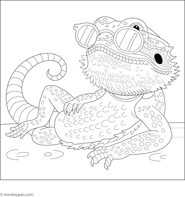 Bearded Dragon with Sunglasses Coloring Page