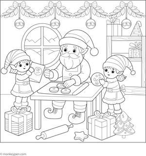 Christmas Elves Coloring Page