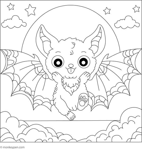 Vampire Bat at Sunset Coloring Page