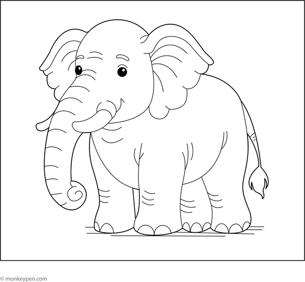 Asian Elephant Coloring Page – printable animal drawing for children