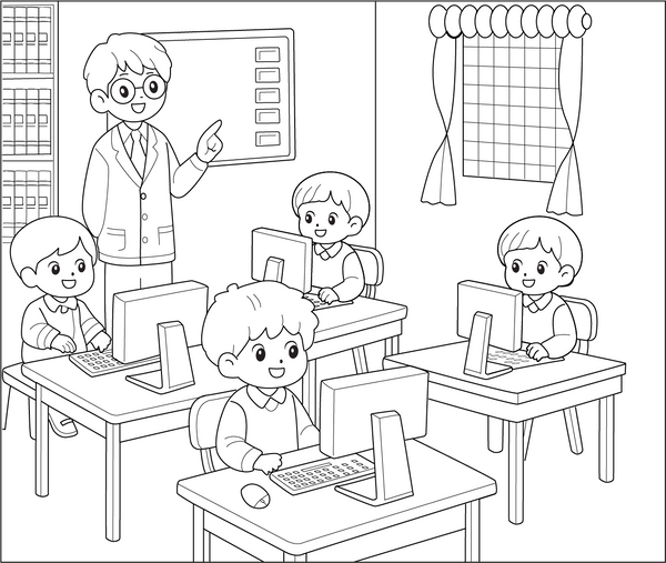 Computer Class Coloring Page – fun and educational printable for children