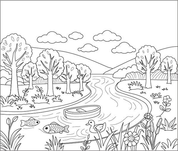 River And Lake Scene coloring page – fun and educational printable for children